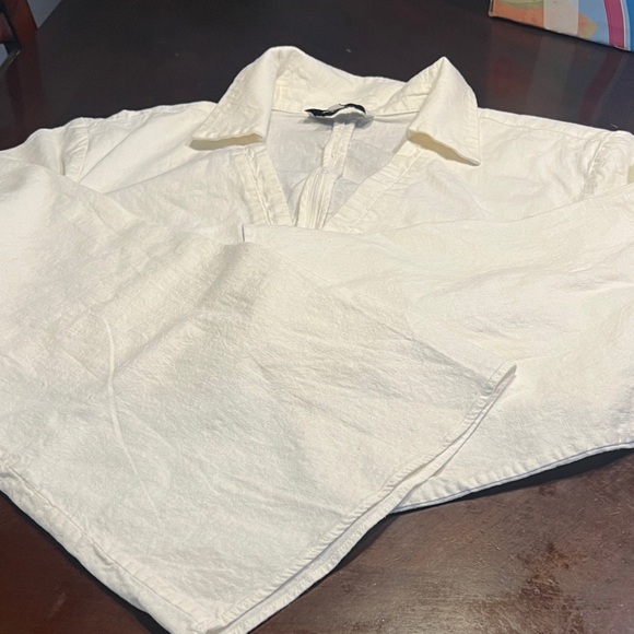 Women's Cream V-Neck Crop Top with Collar - Picture 6 of 12